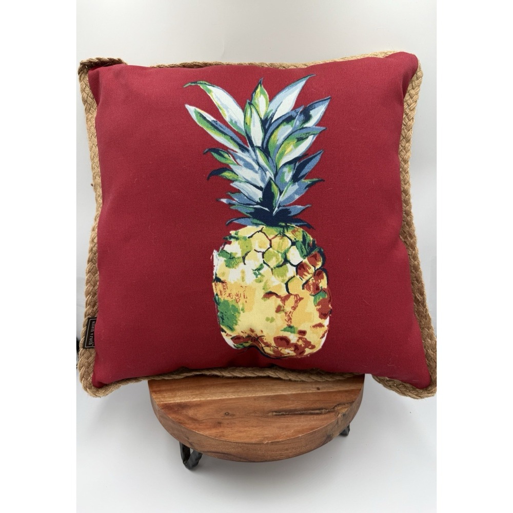 Allen & Roth Red Indoor/Outdoor Material Pillow Pineapple Design 14" X 14"